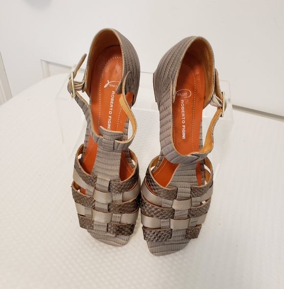 Roberto Figini Leather Open Toe Leather Buckle Close Size 37.5, Made In Italy - Picture 2 of 15